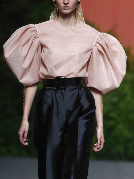 

Solid Puff Sleeve Short Sleeve Top, Pink, Tops