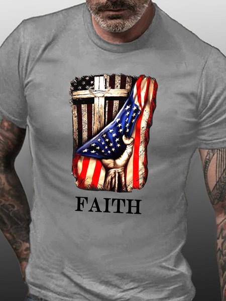 

Faith Print Casual Short sleeve T-shirt, Light gray, T-shirts