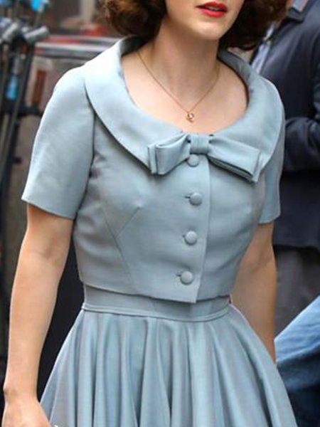 

Lapel Regular Fit Elegant Gray Top, Tops