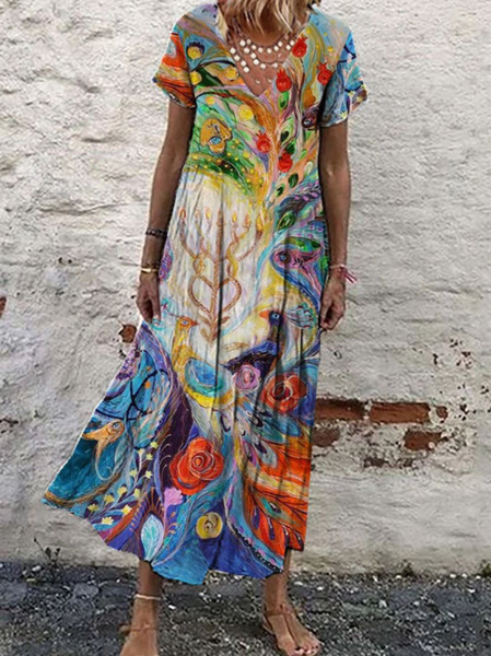 

Vacation Ombre Short sleeve Woven Dress, Multicolor, Dresses