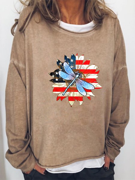 

Dragonfly Flag Flower Funny Print Casual Sweatershirt, Light brown, Hoodies&Sweatshirts