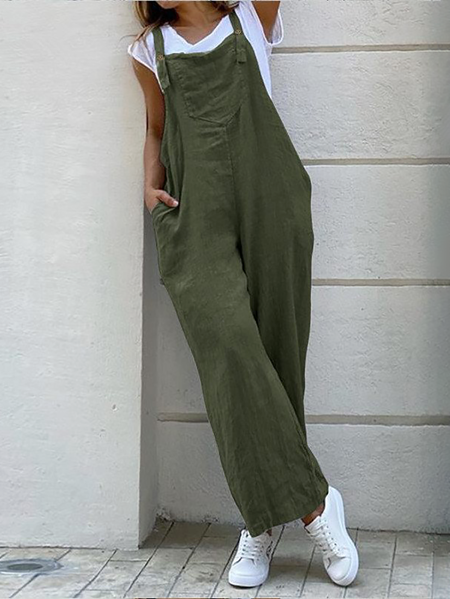 

Plus size Plain Cotton Casual Jumpsuit & Romper, Green, Jumpsuits
