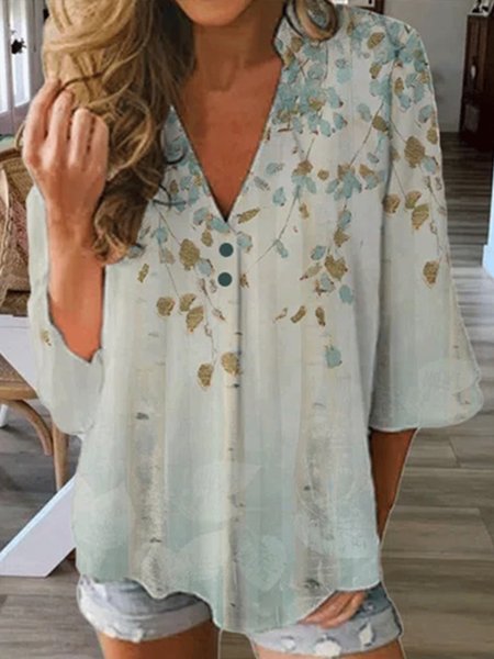 

Vacation Loosen V Neck Mid Sleeve Blouse, Multicolor, Blouses & Shirts