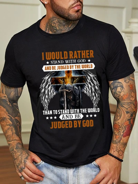 

Easter Cross Lion Wings Letter Print T-Shirt, Black, Men's t-shirts