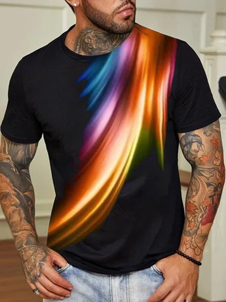 

Gradient Feather Men's Casual Short Sleeve T-Shirt, Black, T-Shirts