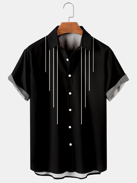 

Mens Color-block Striped Casual Breathable Short Sleeve Hawaiian Shirt, Black, Shirts ＆ Blouse