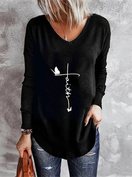 Letter Casual Long Sleeve T shirt