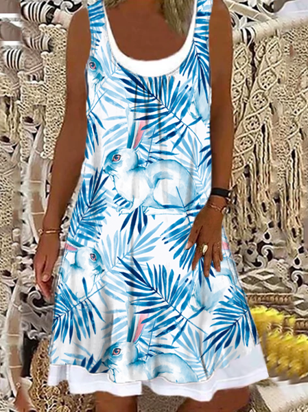 

Easter Leaves Animal Regular Fit Casual Cotton Blends Short sleeve Knit Dress, Blue, Dresses