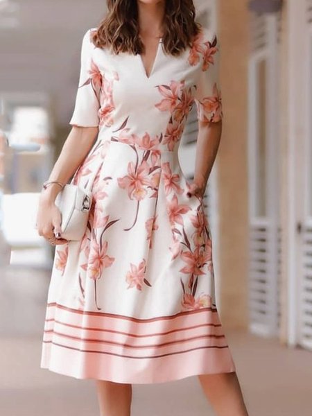 

Floral Regular Fit Elegant Midi Dress, Pink, Midi Dresses