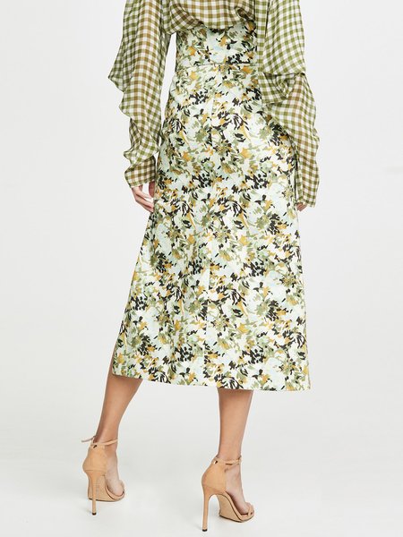 

Slit Graffiti Long Skirt With Belt, Green, Midi Skirts