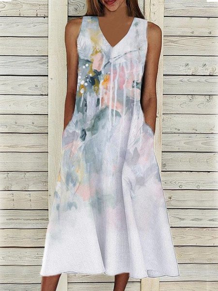 

Daily gradient graffiti multicolor pocket a hem loose dress long skirt Plus Size, Light blue, Dresses