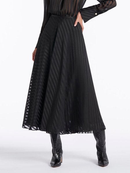 

Striped Simple Long A LineA Skirt, Black, Maxi Skirts