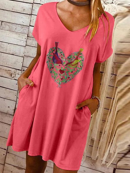 

Loosen Casual V Neck Short Sleeve Knit Dress, Pink, Dresses
