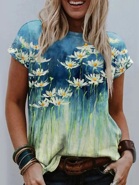 

Little Daisy Loosen Crew Neck Short Sleeve T-Shirt, Multicolor, T-Shirts