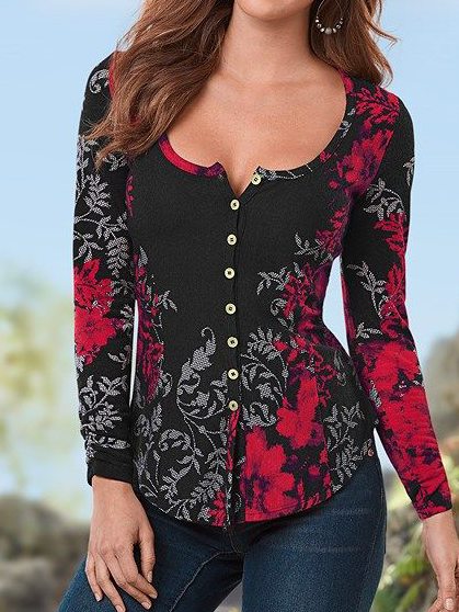 Casual Tie Dye Long Sleeve Tops, Black, Tops