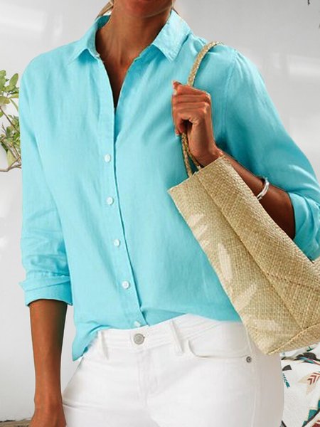 

Solid Casual Loosen Long Sleeve Blouse, Blue, Blouses & Shirts