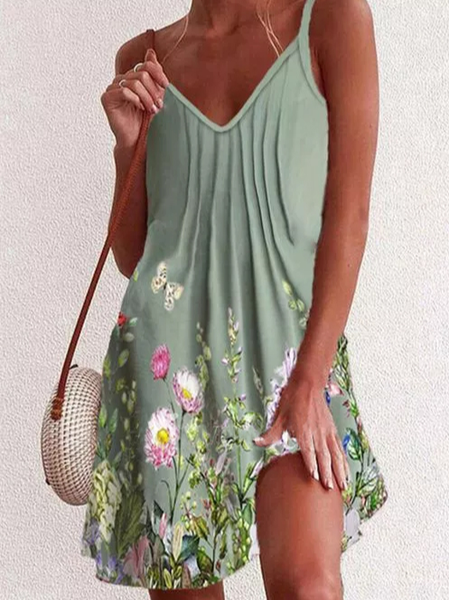 

Casual Floral V Neck Knit Dress, Green, Dresses
