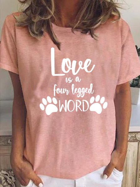 

Letter Animal Printed Casual Crew Neck Loosen Short Sleeve T-Shirt, Pink, T-Shirts