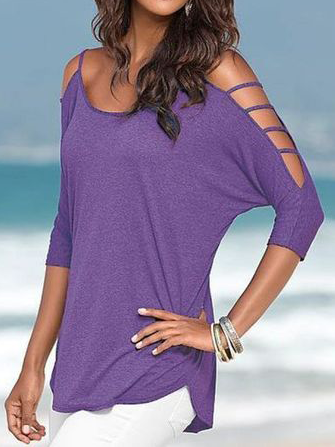 

Plain Loosen Casual Long Sleeve T-Shirt, Purple, T-Shirts