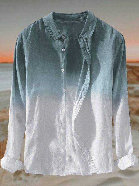 

Cotton Linen Gradient Casual Long Sleeve Shirt Men, Blue, Shirt