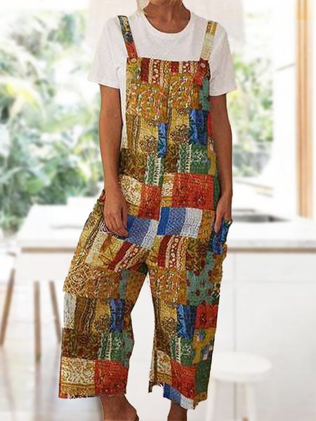 

Printed Loosen Buttoned Jumpsuit & Romper, Multicolor, Jumpsuits