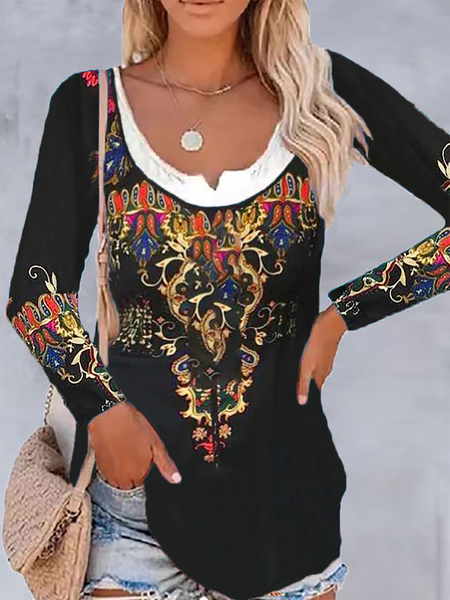 

Plus size Printed Casual Long Sleeve T-Shirt, Black, T-Shirts
