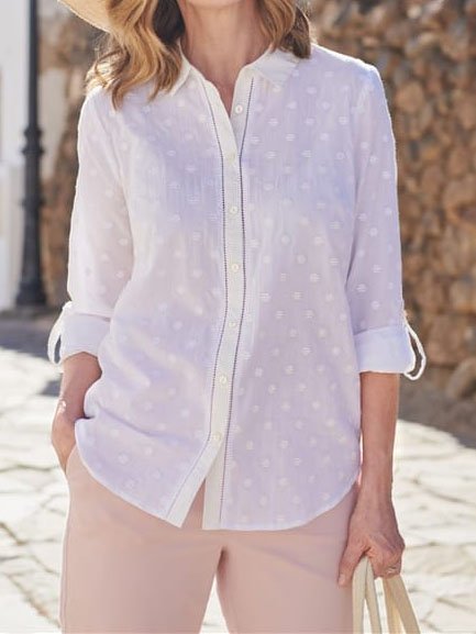 

Shirt Collar Loosen Casual Long Sleeve Blouse, White, Shirts & Blouses