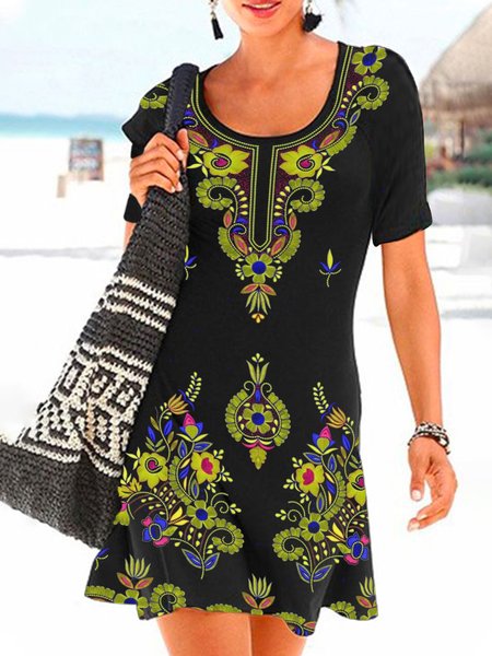 

Cotton Blends Casual Loosen Short Sleeve Knit Dress, Black, Mini Dresses