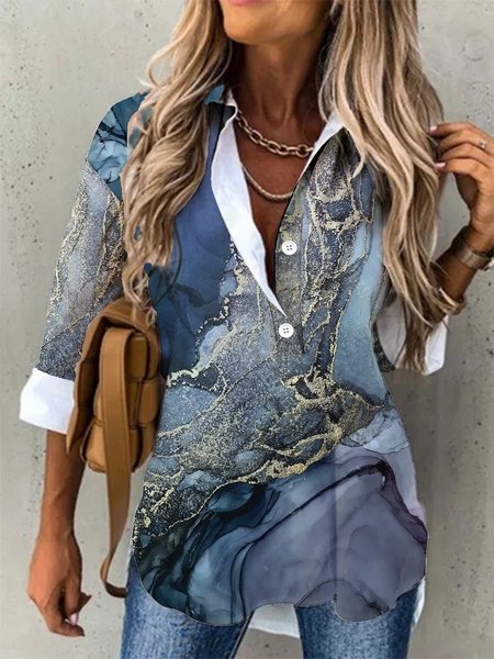 

JFN Collar Abstract Casual Shirt, Blue, Shirts & Blouses