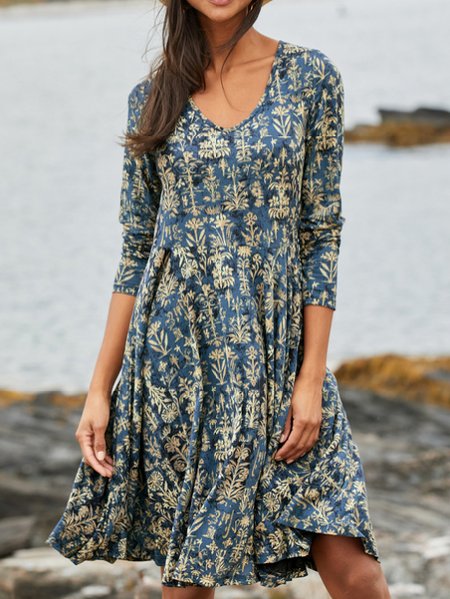 

Regular Fit Casual V Neck Short Sleeve Knit Dress, Blue purple, Midi Dresses