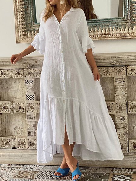 

Casual cotton and linen style spring new hot designer women's dress, White, Dresses