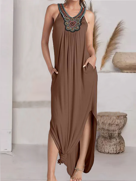 

Casual Short Sleeve Knit Dress, Coffee, Maxi Dresses