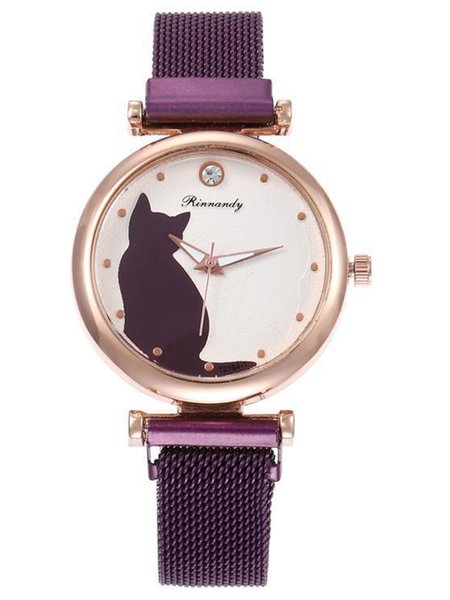 

Vintage Metal Chain Cat Dial Watch, Purple, Others