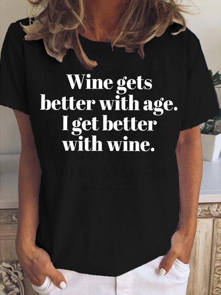 

Cute Funny Wine Short Sleeve Tops, Black, T-shirts