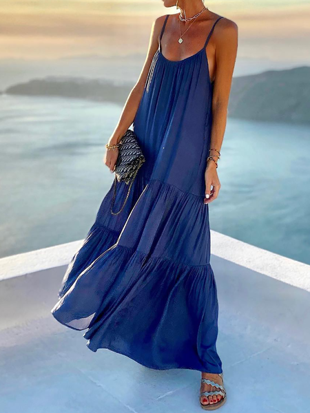 

Plus size Spaghetti Casual Dress, Blue, Maxi Dresses