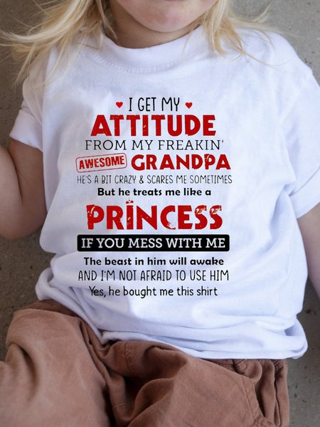 

I Get My Attitude From My Freakin’ Awesome Grandpa Children’s T-Shirt, White, kid's T-shirts