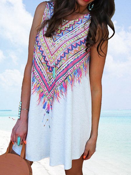 

Spaghetti Short Sleeve Woven Dress, White, Mini Dresses