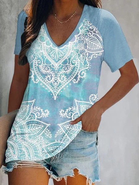 

Mandala Casual Cotton Blends Shirts & Tops, Blue, Tees & T-shirts