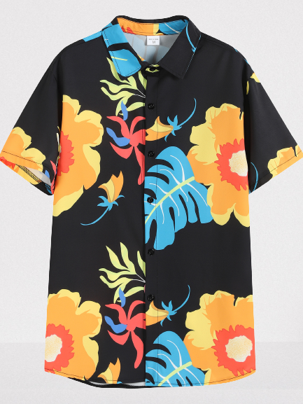 

Mens Tropical Floral Casual Breathable Short Sleeve Hawaiian Shirts, Black, Men's Floral shirt