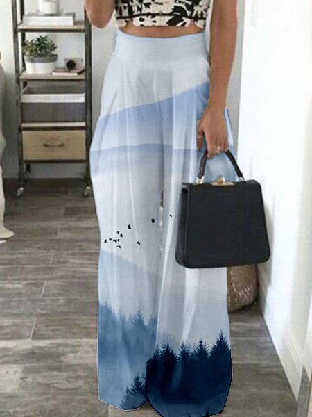 

Casual Landscape Print Spring New Popular Designer Ladies Trousers, Multicolor, Pants