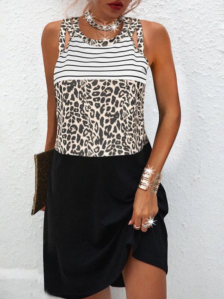 

Crew Neck Leopard Short Sleeve Knit Dress, Multicolor, Dresses