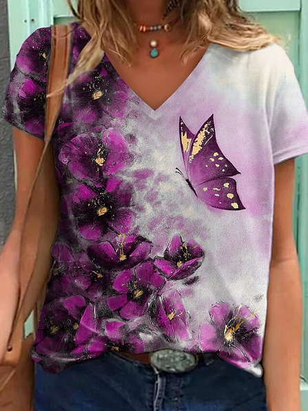 

Butterfly Cotton Blends Regular Fit Casual Short Sleeve T-shirt, Rose red, T-Shirts