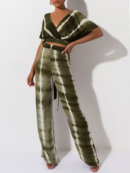 

Abstract Linen Straight Leg Pants, Green, Wide Leg Pants
