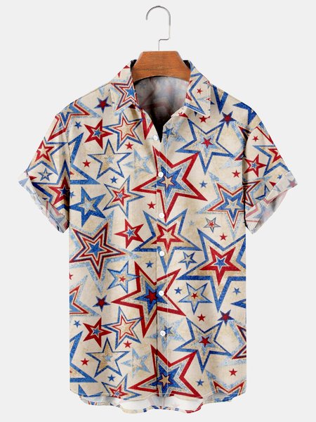 

Mens American Stars Casual Breathable Short Sleeve Aloha Shirts, Khaki, Men's Floral shirt