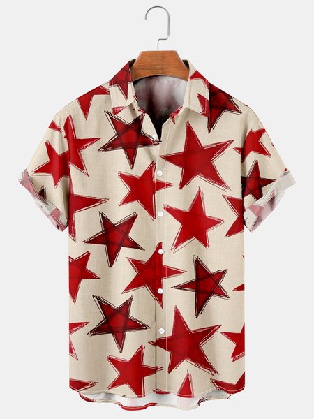 

Mens USA Stars Casual Breathable Short Sleeve Aloha Shirts, Khaki, Men's Floral shirt
