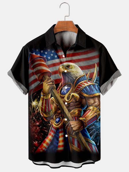 

Mens America Flag Eagle Old Glory Casual Breathable Short Sleeve Hawaiian Shirts, Black, Men's Floral shirt