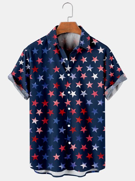 

Mens American Flag Stars Print Casual Breathable Short Sleeve Hawaiian Shirts, Navy blue, Men's Floral shirt