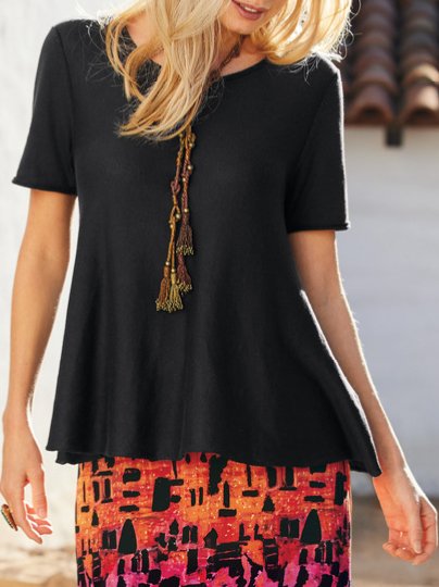 

Casual Cotton Blends Loosen Short Sleeve T-Shirt, Black, T-Shirts