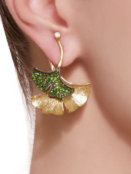 

Bohemian Olive Green Diamond Leaf Earrings, Earrings