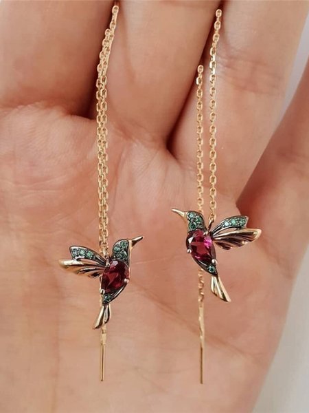 JFN Bejeweled Bird Earrings, Red, Earrings